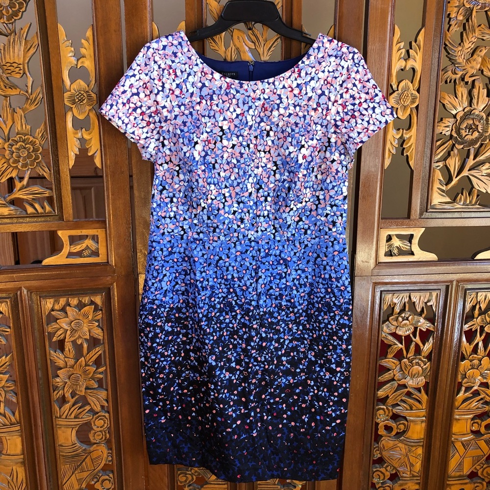 Talbots Ombré Floral Short Sleeve Shift Dress
